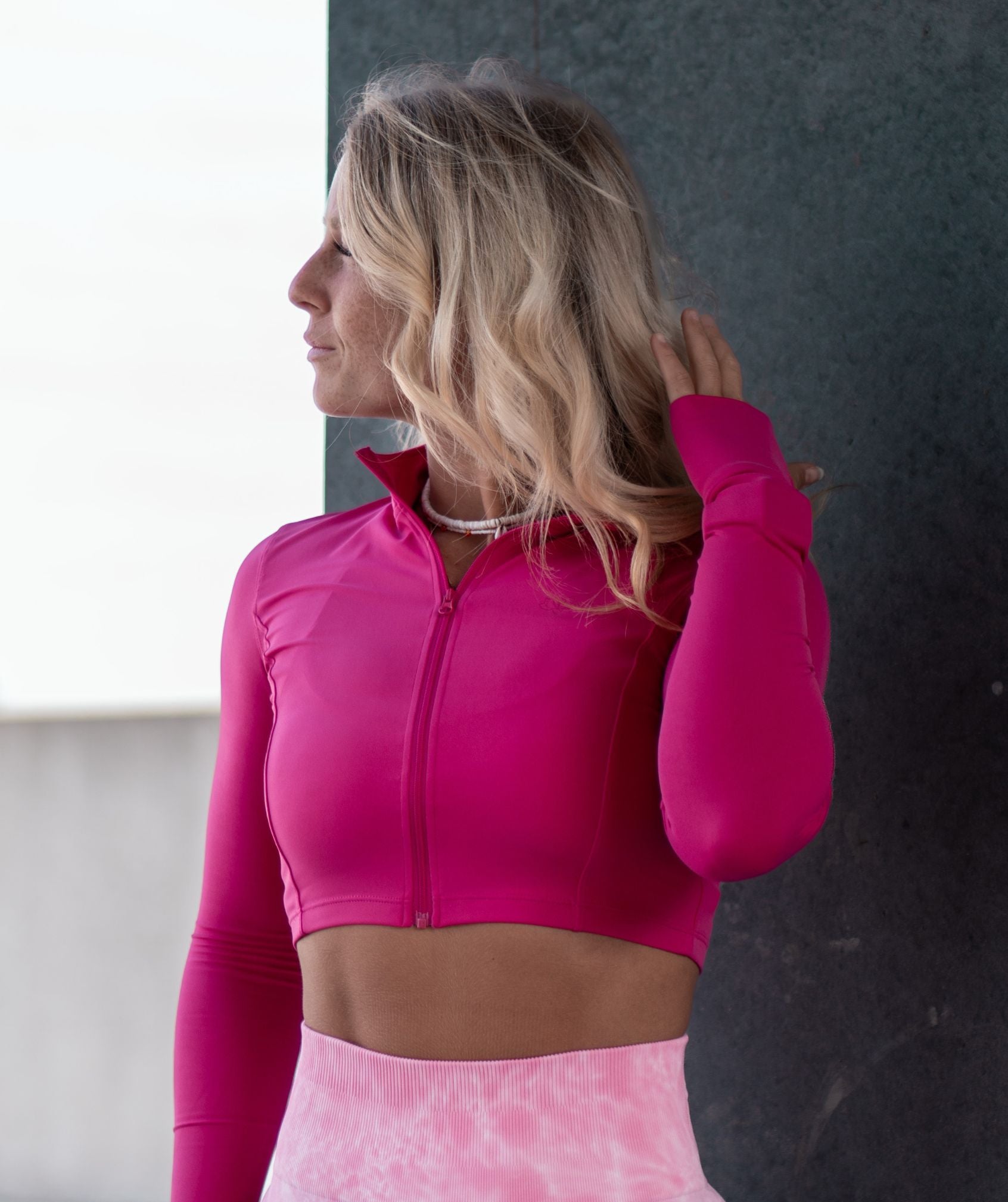 Sleek Midi Zip Up (Pink)